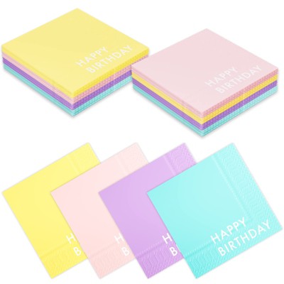 DYLIVeS Colorful Happy Birthday Napkins,4-Multicolor Makaron Cocktail Napkins Yellow Pink Purple Blue Paper Napkins Disposable Rainbow Pastel Napkins