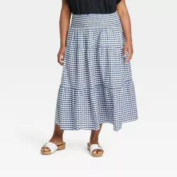 Women's Plus Size High-Rise Tiered Midi A-Line Skirt - Universal Thread™ Blue Gingham Check 4X