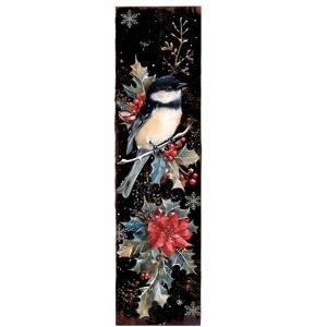 HomeRoots 36" Black Red And White Christmas Chickadee Solid Wood Porch Sign - 1 of 4