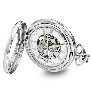 Black Bow Jewelry Charles Hubert Chrome-finish Skeleton Case Pocket Watch - 1 of 4