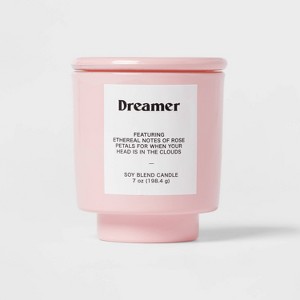 7oz Pink Exterior Painted Glass with Glass Lid Dreamer Candle Pink - Room Essentials™ - 1 of 3