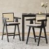 HDZNVF Set of 2 Cream Grey Woven Cane Plastic Backrest Bar Stool, Foam Padded Fabric Seat and Rubberwood Frame - 2 of 4