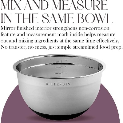 Bellemain 3-Piece Stainless Steel Mixing Bowls Set with Non-Slip Lids – Silver/Black Finish