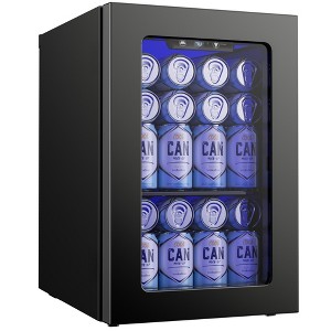 EUHOMY 24 Cans Mini Cooler, 0.6 Cu. ft. Fridge Countertop, 40°F-61°F Digital Temperature Control, LED Light, Black - 1 of 4