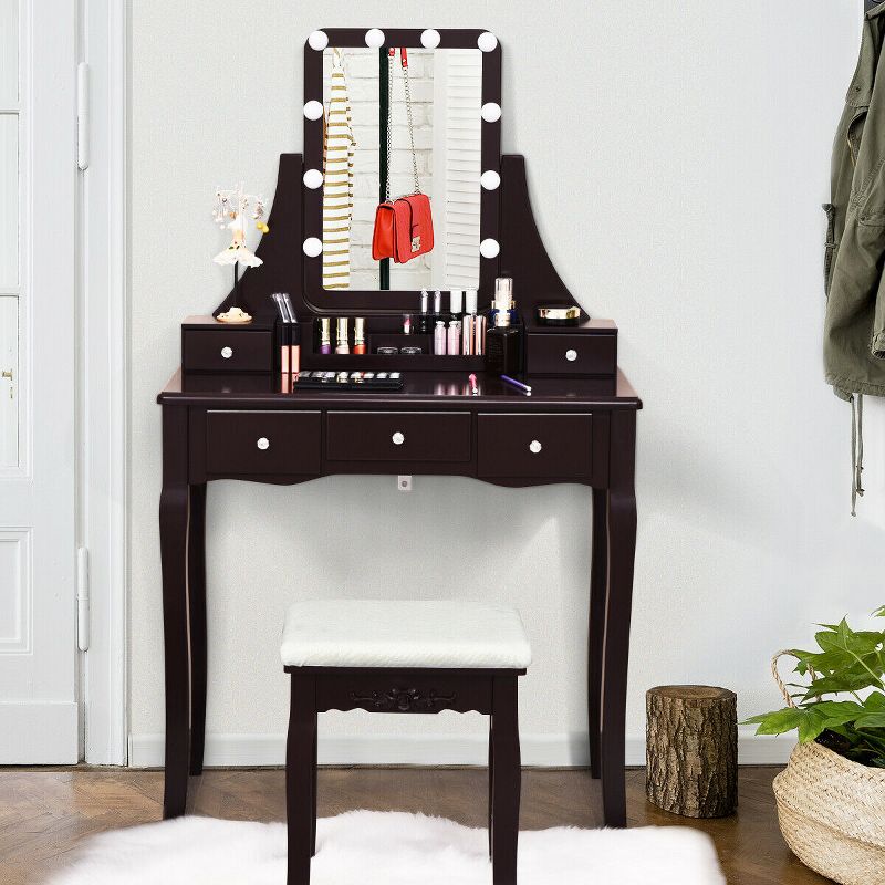 Costway Vanity Dressing Table Set w/Removable Box &10 Dimmable Bulbs Touch Switch, 5 of 11