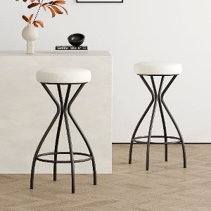 Kumasinova Set of 2 Backless Counter Height Bar Stools, Velvet Counter Stools, Modern Round Footrest Stools for Kitchen Counter, Counter Height Stools - 1 of 4