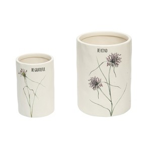 Transpac Dolomite 8.5 in. White Spring Flora and Fauna Canisters Set of 2 - 1 of 2