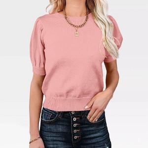 Women's Casual Crew Neck Short Sleeve Sweater Tops for Spring and Summer 2025,Leather Pink - S - 1 of 4