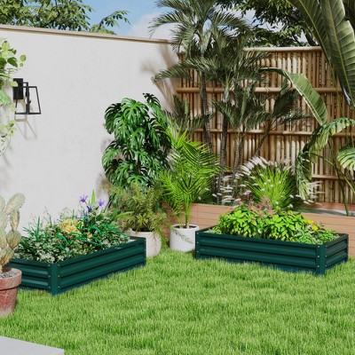 Green Galvanized Steel Raised Garden Bed Planter, 47.25" x 23.5" x 12"