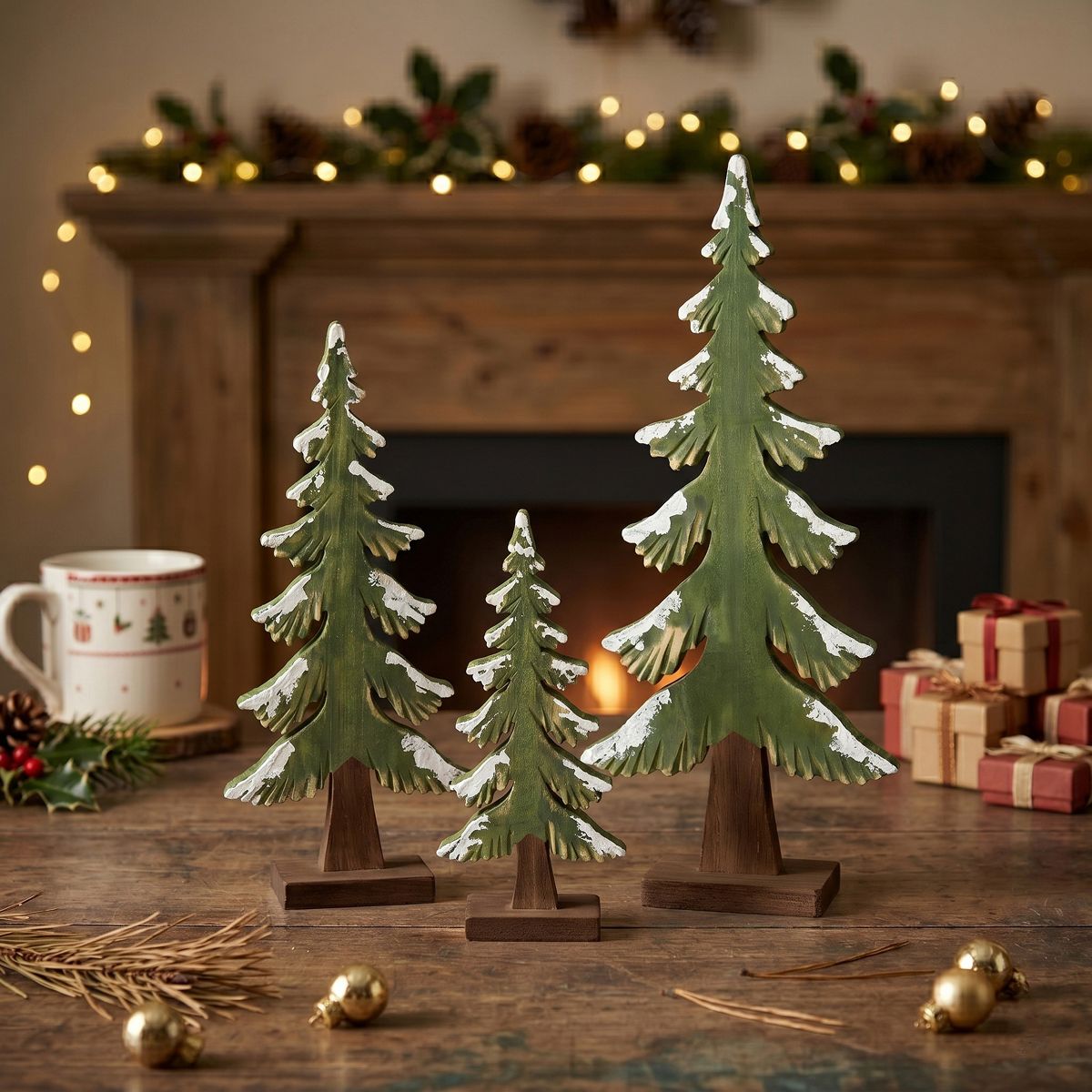 Saro Lifestyle Paulownia Wood Decorative Tree Accent (Set of 4) - Snow-Dusted Tabletop Holiday Decor - thumbnail 4