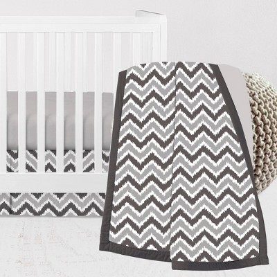 Bacati - Ikat Chevron White Grey Neutral 3 pc Crib Set
