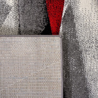 Gray and Red Mid-Century Modern Synthetic Area Rug