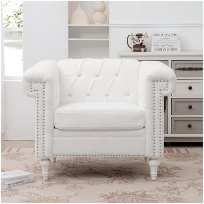 GustoWave Classic Chesterfield Sofa Chair Set, Tufted Arm Chair with Solid Wood Legs Thick Cushion, Pet-Friendly Couch Chair, White