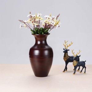 Hastings Home Handcrafted 14" Tall Decorative Bamboo Urn Vase for Silk Plants, Flowers, and Filler Décor - Brown - 1 of 4