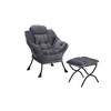 Living Room Chairs, Modern Cotton Fabric Lazy Chair with Ottoman, Footrest, and Side Pocket - 2 of 4