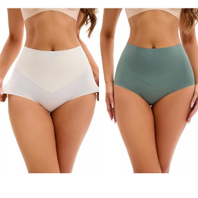 INSPIRE CHIC 2 Pcs Women's High-Waisted Tummy Control Underwear Briefs Flatten Panties