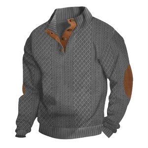 Coolmee Men's Casual Sweatshirt Pullover Sweater Casual Long Sleeve Stand Collar Quarter Button Sweaters - 1 of 4