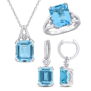 EVERLY JEWELRY | 23 3/8ct TGW Octagon-Cut Sky Blue and White Topaz Heart Earrings, Pendant with Cable Chain, and Cocktail Ring Set in Sterling Silver - 1 of 4