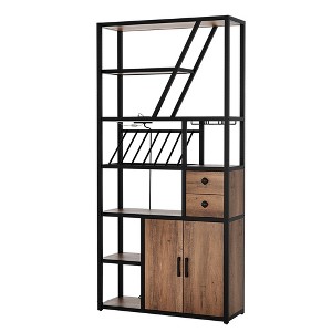 MDF and Iron Double Door Two Drawer Wine Cabinet, Wood and Iron Furniture, Kitchen Wine Cabinet, Modern Wine Cabinet, Durable and Stylish - 1 of 4