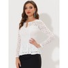 INSPIRE CHIC Women's Floral Lace Front Peplum Hem Keyhole Sheer Long Sleeve Blouse - 2 of 4