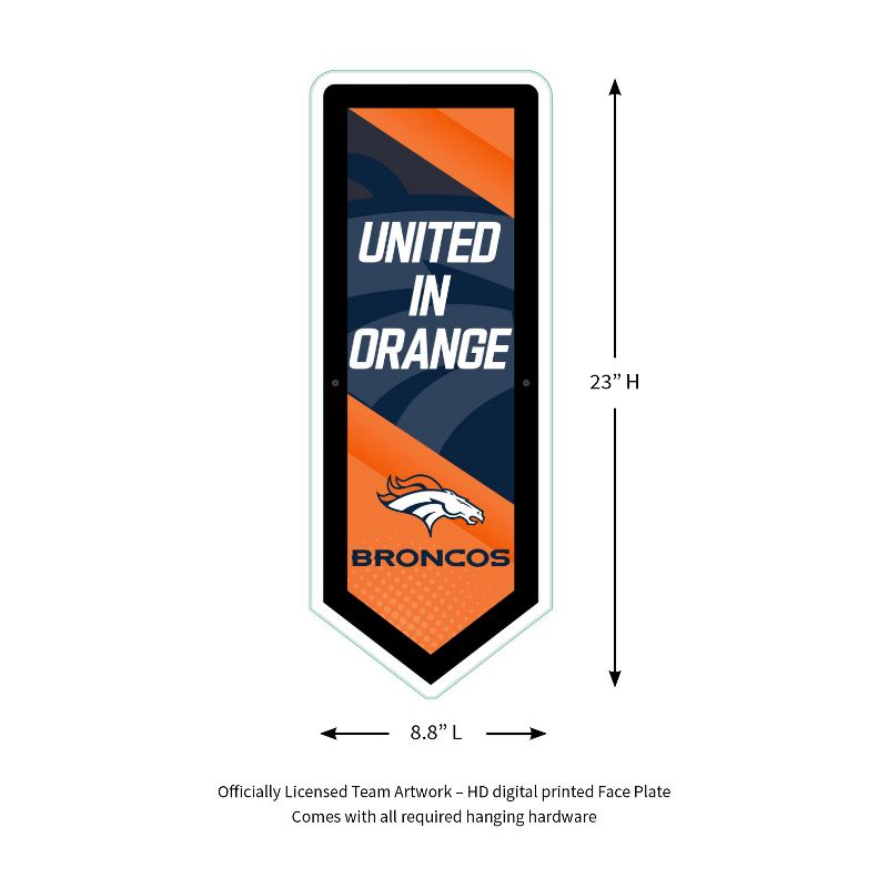 Evergreen Ultra-Thin Glazelight LED Wall Decor, Pennant, Denver Broncos- 9 x 23 Inches Made In USA, 2 of 7