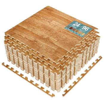 Sorbus 3/8-Inch Thick 96 Sq. Ft. Wood Grain Floor Foam EVA Interlocking Mats Tiles w/ Borders - for Home, Playroom, Basement, Trade Show (Pine)