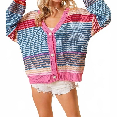 Women's Multi Striped Sweater Cardigan - BiBi