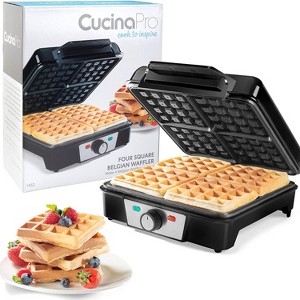 CucinaPro Four Square Belgian Waffle Maker, Extra Large Stainless Steel w Nonstick Waffler Iron Plates - Great Christmas Gift for Breakfast Lovers - 1 of 3