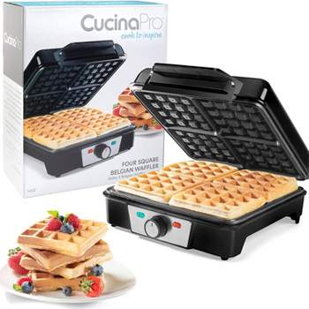 CucinaPro Four Square Belgian Waffle Maker  Extra Large Stainless Steel Kitchen Appliance with Nonstick Waffler Iron Plates  Breakfast Gift