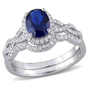 EVERLY JEWELRY |Sterling Silver 3.15 CT TGW Blue Cubic Zirconia and Cubic Zirconia Bridal Ring Set - 1 of 4