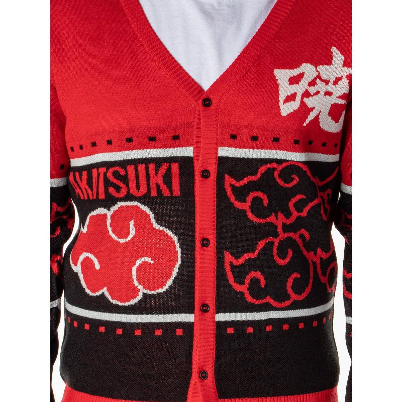 Naruto Shippuden Men's Akatsuki Red Cloud Ugly Christmas Sweater Cardigan, 4 of 5
