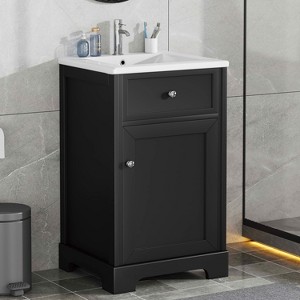 MAYEERTY 20" Bathroom Vanity with Sink Soft Closing Door Storage Rack Adjustable Shelf Black - 1 of 4