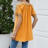Anna-Kaci Women's Short Sleeve Peasant Blouse with Lace Trim Sleeves and Tie Neckline - 4 of 4
