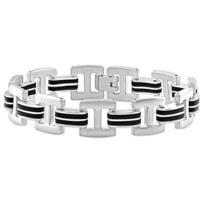 Pompeii3 Men's Steel Brushed Black Two Tone 14mm Link Flexible 8 " Bracelet