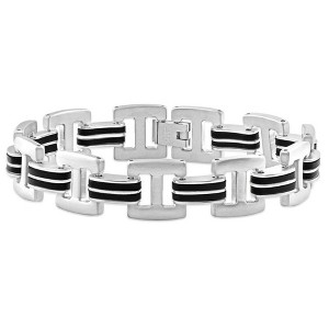 Pompeii3 Men's Steel Brushed Black Two Tone 14mm Link Flexible 8 " Bracelet - 1 of 3
