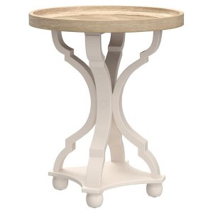 COZAYH Rustic Round Accent End Table with Wood Tray Top Nightstand for Small Spaces Living Room or Bedroom 18.5 x 18.5 x 25 Inches, White - 1 of 4