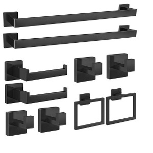 Itopfox 10-Piece Black Stainless Steel Bathroom Hardware Set - Towel Bars, Rings, Hooks & Toilet Paper Holders for Wall Mounting - 1 of 4
