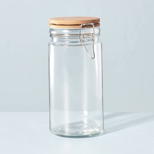 Large 47oz Glass & Wood Clamp Pantry Canister - Hearth & Hand™ with Magnolia: Airtight Storage for Coffee, Food - 1 of 4