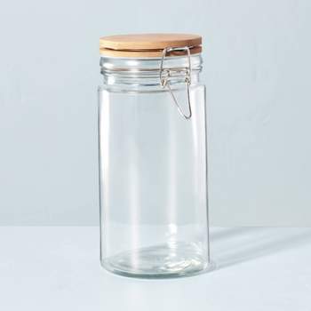 Target Bullseye Clear Glass Jar w/ Red Lid & Wooden Spoon 7 + 8 NEW (SET  OF 2)