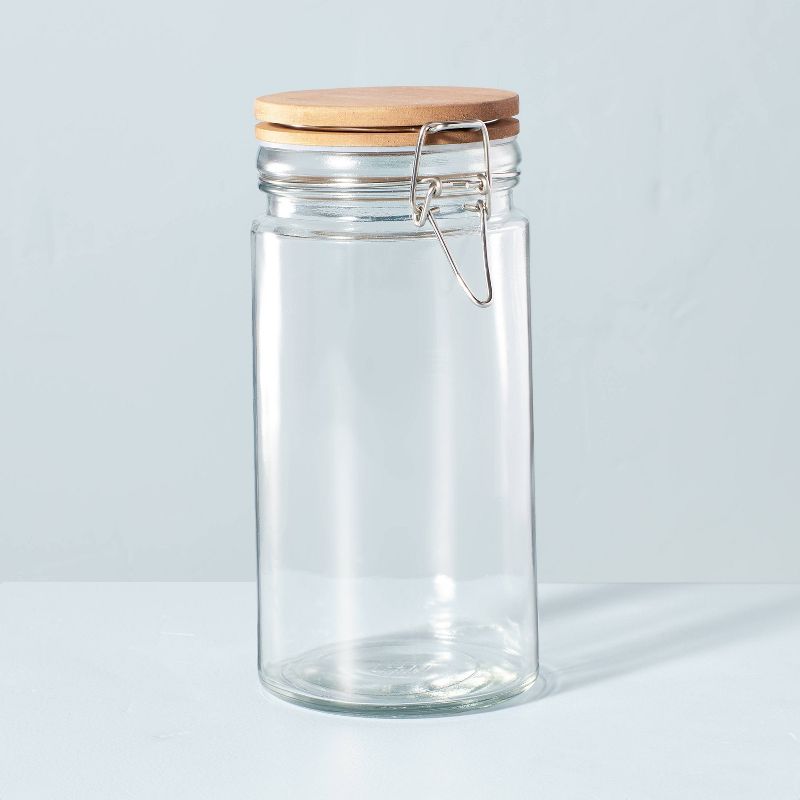 Large 47oz Glass &#38; Wood Clamp Pantry Canister - Hearth &#38; Hand&#8482; with Magnolia, 1 of 6