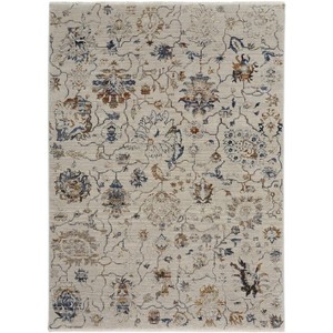 HomeRoots 8' X 10' Ivory Blue And Burnt Orange Floral Distressed Area Rug With Fringe - 1 of 3