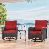 ALAULM 3 Pieces Patio Swivel Rocker Wicker Chairs-Outdoor Swivel Rocking Chairs with 1 Rattan Coffee Table&2 Red Thickened Cushions - 3 of 4