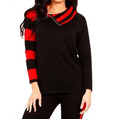 Women's Striped Zip Neck Sweater - Angel Apparel