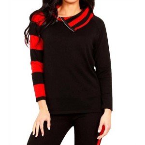 Women's Striped Zip Neck Sweater - Angel Apparel - 1 of 2