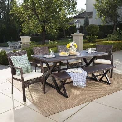 Tritan 6pc Aluminum & Wicker Patio Dining Set - Brown - Christopher Knight Home