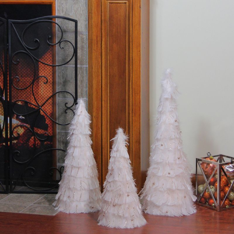 Northlight Set of 3 Blush Feather Cone Tree Christmas Decorations 15"-18.5"-23.5", 2 of 3