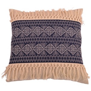 Harriet Embroidered Fringe Oversize Square Throw Pillow Indigo - Decor Therapy, Blue