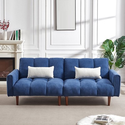 Multifunctional Futon Sofa Bed, With Wooden Legs, 2 Pillows, Convertible Upholstered Guest Sleeper, Adjustable Couch Sleeper