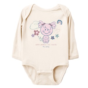 The Juniper Shop Mini Smiley Happy Amongst The Flowers Long Sleeve Bodysuit - NB - Natural - 1 of 4