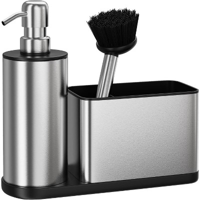 Kitchen Soap Dispenser Set 3 in 1, Stainless Steel Dish Soap Dispenser with Sponge Holder and Brush Holder